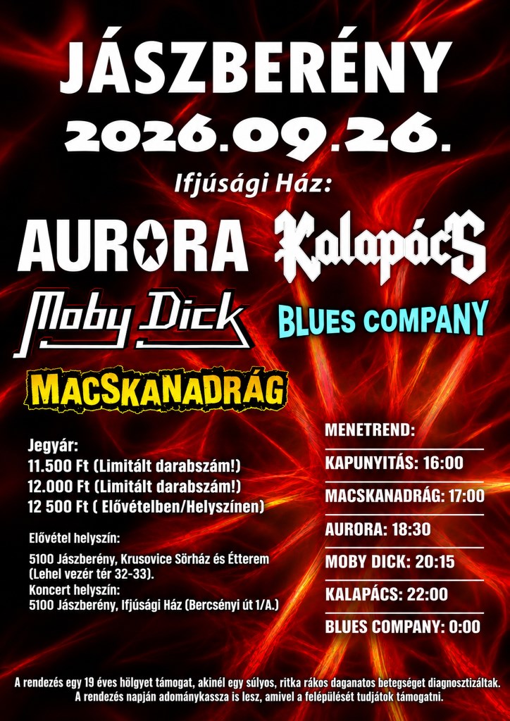 Jászberény Kalapács, Moby Dick, Aurora, Zorall, Blues Company koncert